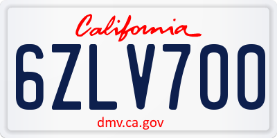 CA license plate 6ZLV700