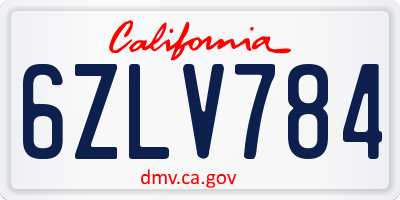 CA license plate 6ZLV784
