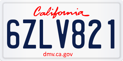 CA license plate 6ZLV821