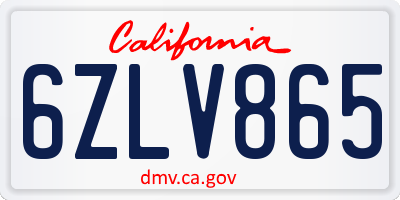 CA license plate 6ZLV865