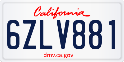 CA license plate 6ZLV881