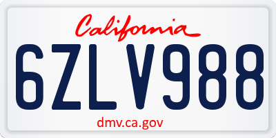 CA license plate 6ZLV988