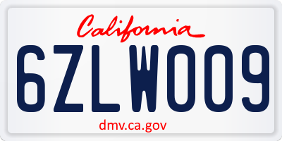 CA license plate 6ZLW009