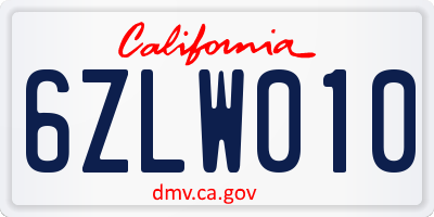CA license plate 6ZLW010