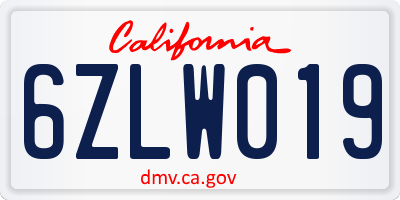 CA license plate 6ZLW019