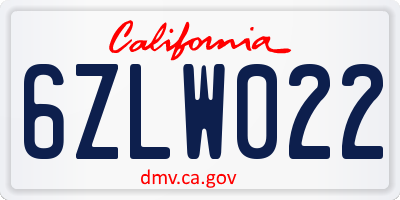 CA license plate 6ZLW022