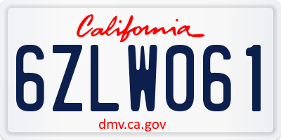 CA license plate 6ZLW061