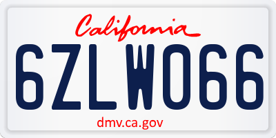 CA license plate 6ZLW066