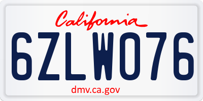 CA license plate 6ZLW076