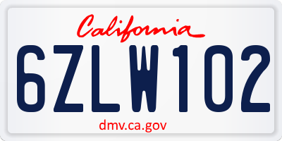 CA license plate 6ZLW102