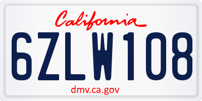 CA license plate 6ZLW108