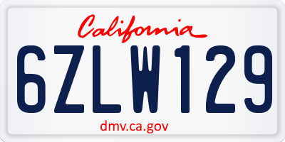 CA license plate 6ZLW129