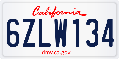 CA license plate 6ZLW134