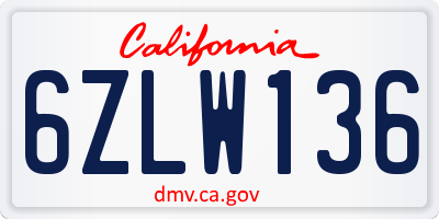 CA license plate 6ZLW136