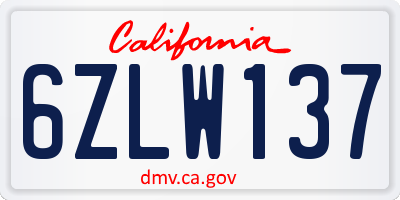 CA license plate 6ZLW137