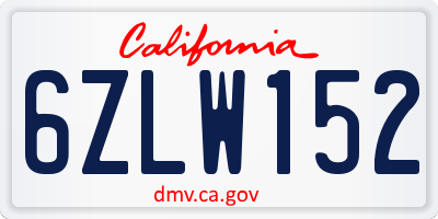 CA license plate 6ZLW152
