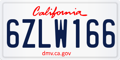 CA license plate 6ZLW166