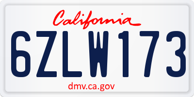 CA license plate 6ZLW173