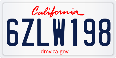 CA license plate 6ZLW198