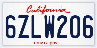 CA license plate 6ZLW206