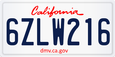 CA license plate 6ZLW216