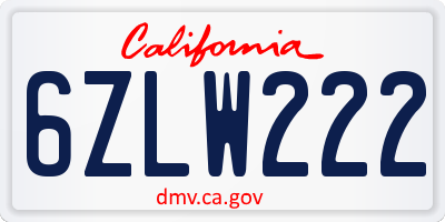 CA license plate 6ZLW222