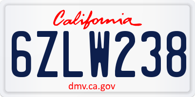 CA license plate 6ZLW238