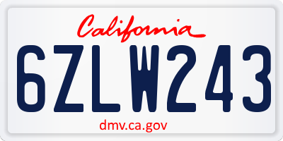CA license plate 6ZLW243