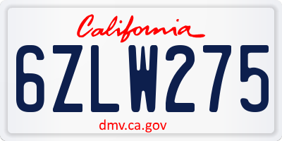 CA license plate 6ZLW275