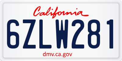 CA license plate 6ZLW281