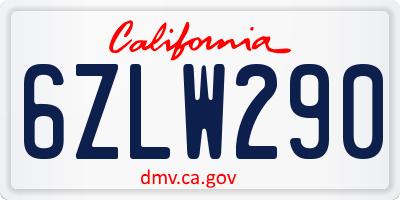 CA license plate 6ZLW290