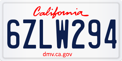 CA license plate 6ZLW294