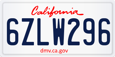 CA license plate 6ZLW296
