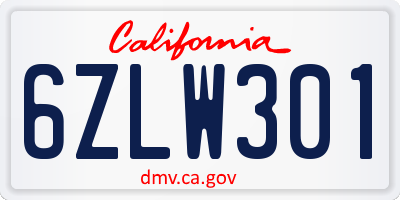 CA license plate 6ZLW301