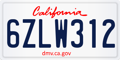 CA license plate 6ZLW312