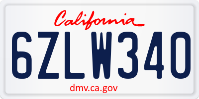 CA license plate 6ZLW340