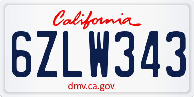 CA license plate 6ZLW343