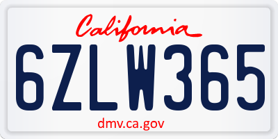 CA license plate 6ZLW365