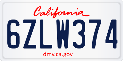 CA license plate 6ZLW374