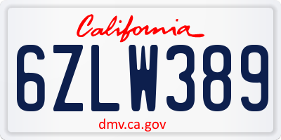 CA license plate 6ZLW389