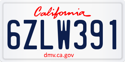 CA license plate 6ZLW391