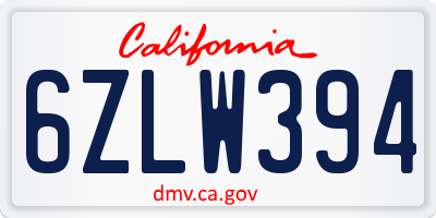 CA license plate 6ZLW394
