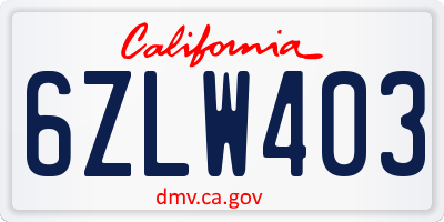 CA license plate 6ZLW403