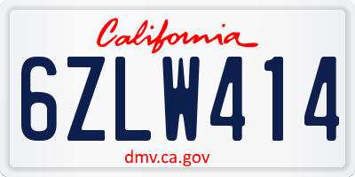 CA license plate 6ZLW414