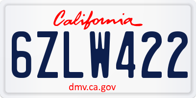 CA license plate 6ZLW422