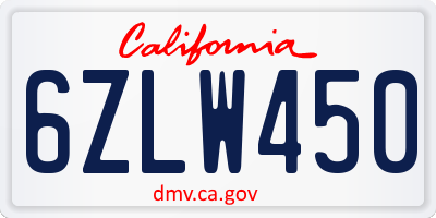 CA license plate 6ZLW450