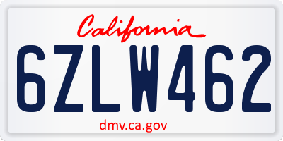 CA license plate 6ZLW462