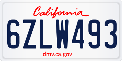 CA license plate 6ZLW493