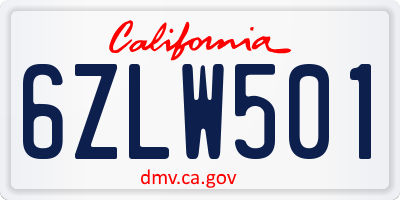 CA license plate 6ZLW501