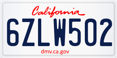 CA license plate 6ZLW502